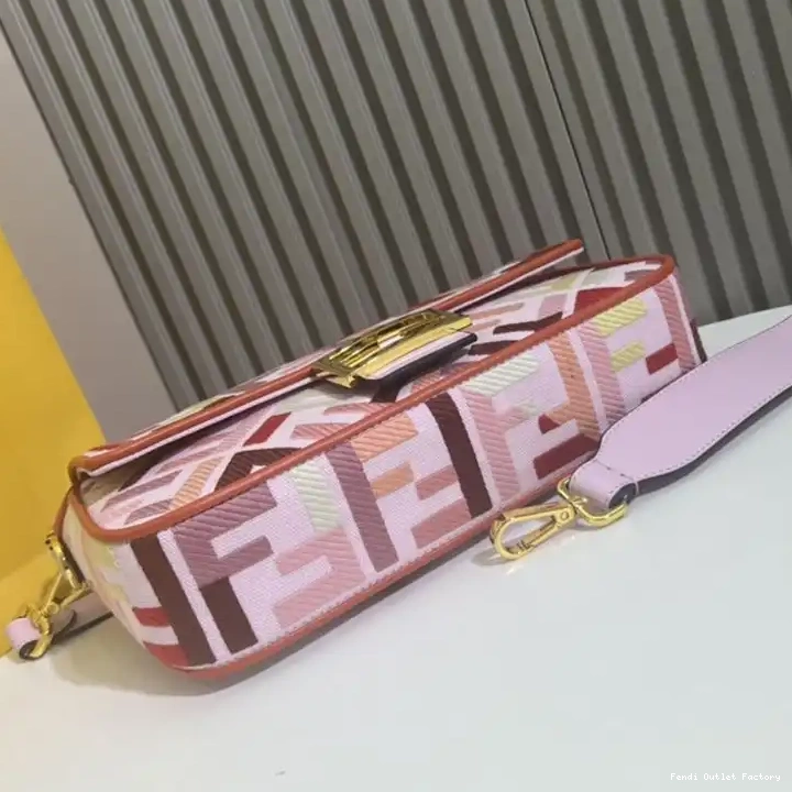 Affordable HOT Canvas In FF Bag Fendi Baguette Multi Medium Pink Motif 0605